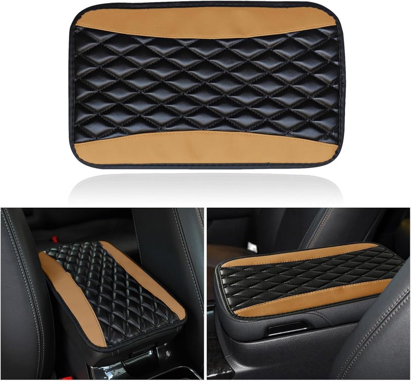Couslcd Auto Center Console Pad, Universal Waterproof Armrest Seat Box Cover, Car Interior Accessories, Leather Auto Armrest Cover Protector for Most Vehicle, SUV, Truck (Beige) - Image 1